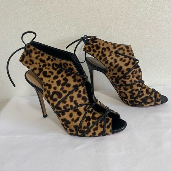 GIANVITO ROSSI Leopard Print Calf Hair Open toe Booties - Picture 4 of 10